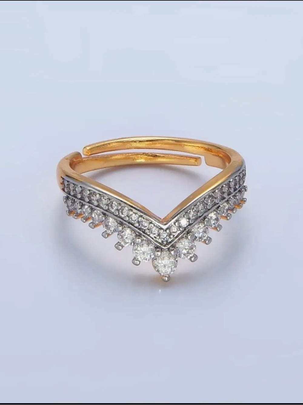 24K Gold Filled CZ Pave Chevron Ring (3312) - Picture 4 of 4